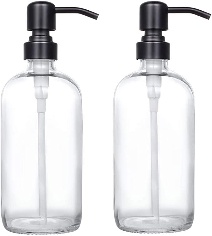 2 Pack Thick Clear Glass Pint Jar Soap Dispenser with Matte Black Stainless Steel Pump, 16ounce C... | Amazon (US)