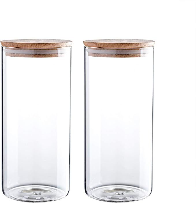 47 Ounce Clear Glass Storage Jar With Beech Wood Lid Set of 2 Glass Canister With Airtight Lid Fo... | Amazon (US)
