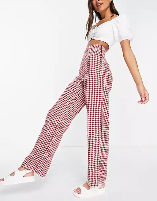 NaaNaa high waisted split hem tailored dogtooth trousers in red | ASOS (Global)