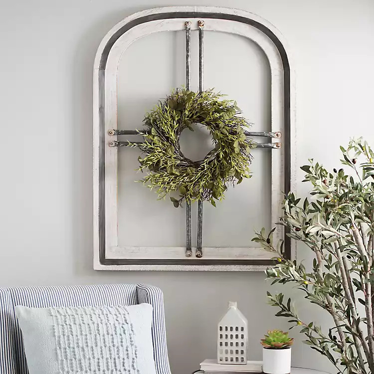 White Cain Wood Arch with Wreath | Kirkland's Home