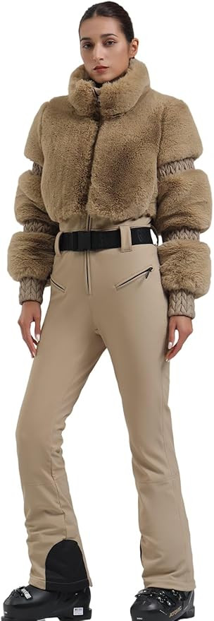 GSOU SNOW Women Ski Suit One Piece Snowsuit Snowboard Faux Fur Collar Slim Jumpsuit Jacket Insula... | Amazon (US)