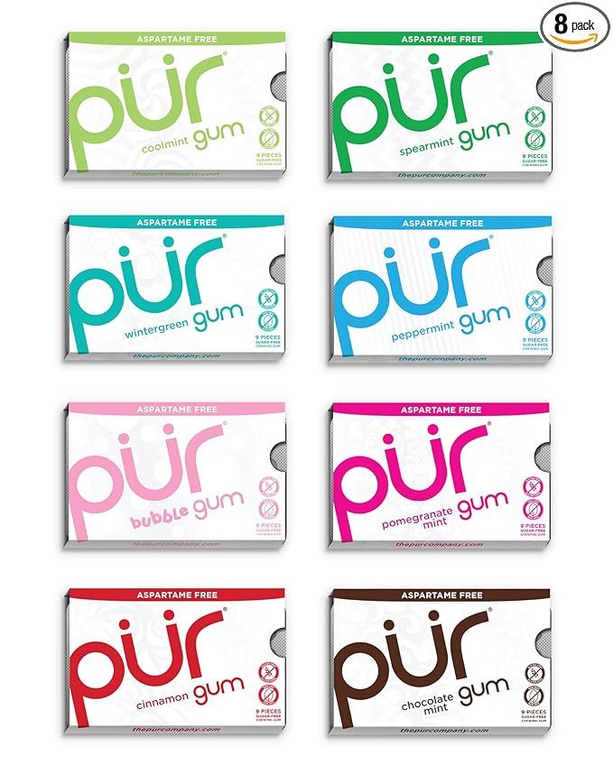 PUR Gum | Aspartame Free Chewing Gum | 100% Xylitol | Natural Flavored Gum, Variety Pack, 9 Piece... | Amazon (US)