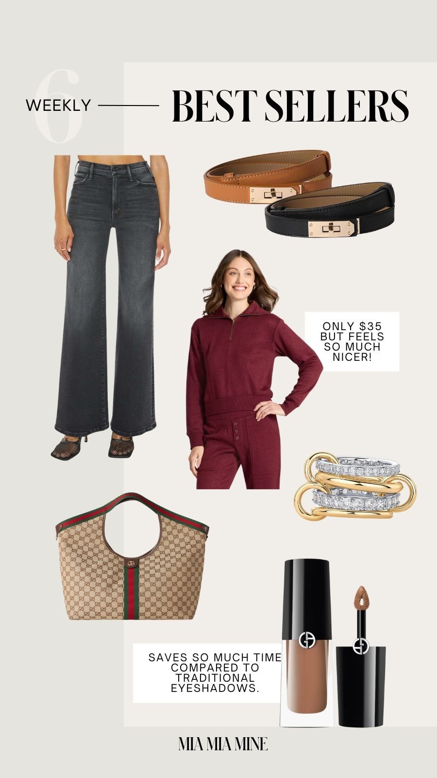 Weekly best sellers on #miamiamine
Mother black denim wearing a 24
Amazon interlocked stacked ring
Amazon skinny turn lock belt
Armani liquid eyeshadow
Gucci Giglio bag 
Target half zip sweater



#LTKFindsUnder100 #LTKHoliday #LTKSeasonal