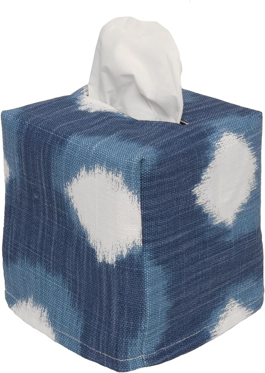 Fabric Tissue Box Cover, Tissue Holder Slipcover, Slips Over Square Cube Cardboard Facial Tissue Boxes -Decorative Blue Polka Dot Cotton Fabric, Made in USA | Amazon (US)