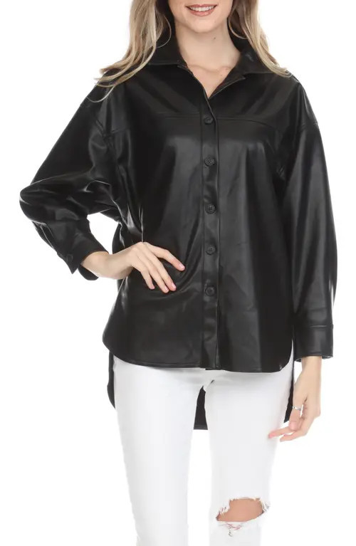 RAIN AND ROSE Faux Leather Shirt Jacket in Black at Nordstrom, Size Medium | Nordstrom