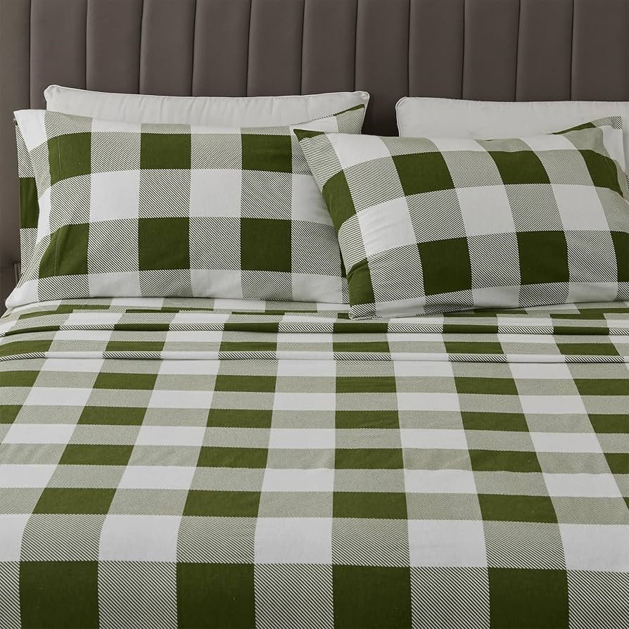 Great Bay Home 100% Turkish Cotton Buffalo Check Plaid California King Flannel Sheets Set | Deep ... | Amazon (US)