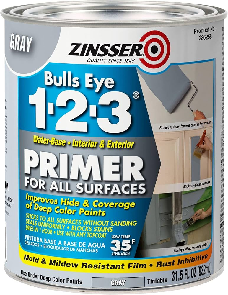 Zinsser 286258 Bulls Eye 1-2-3 All Surface Primer, Quart, Gray | Amazon (US)