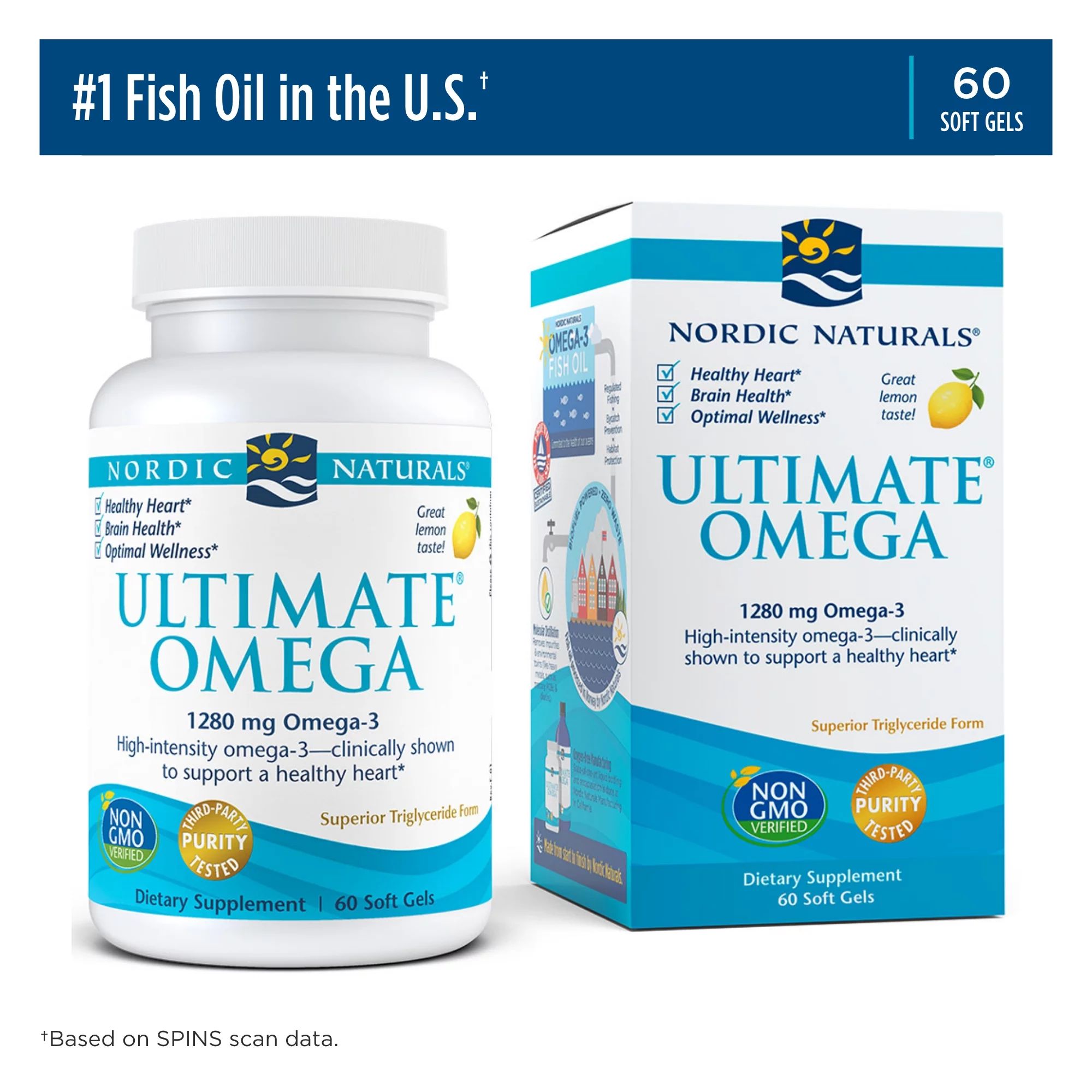 Nordic Naturals Ultimate Omega Softgels, Lemon, 1280 mg, Fish Oil, 60 Ct - Walmart.com | Walmart (US)