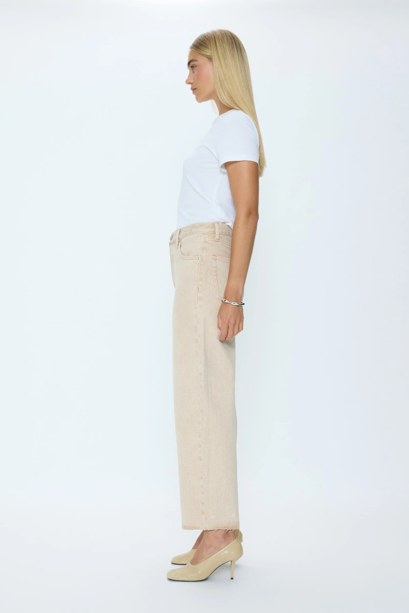 Tate Crop High Rise Bowed Wide Leg Jean - Dune | Pistola Denim