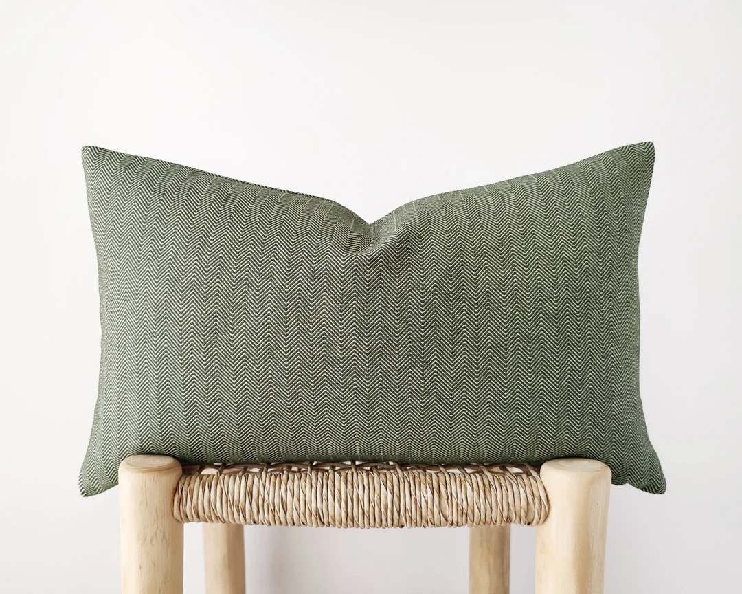 Dark Sage Green Decorative Lumbar Pillow Cover With - Etsy | Etsy (US)