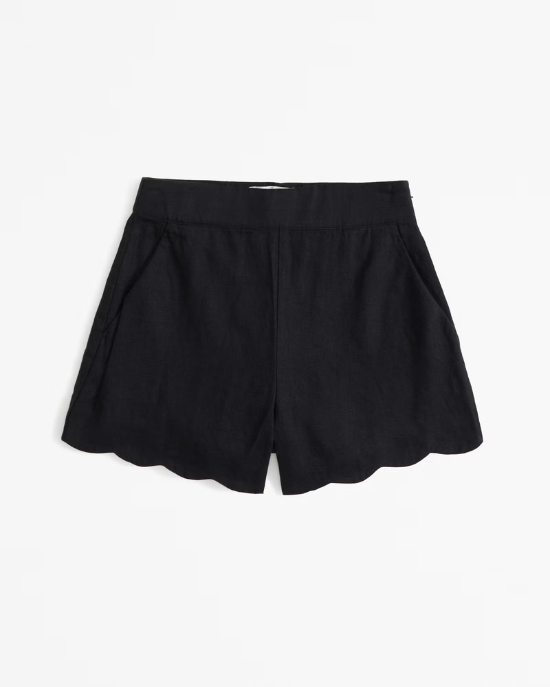 Women's Premium Linen Scallop-Hem Tailored Short | Women's Bottoms | Abercrombie.com | Abercrombie & Fitch (US)