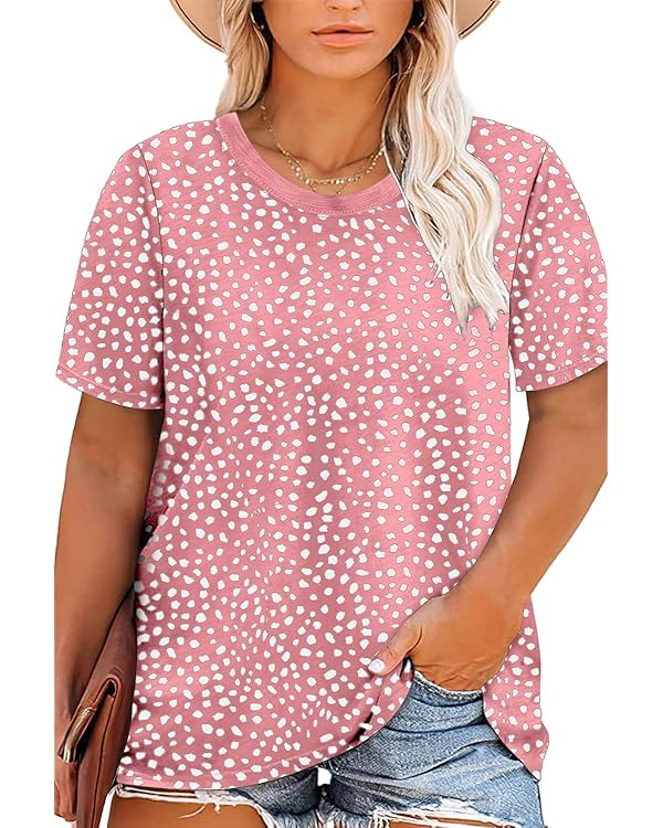 Eytino Plus Size Tops for Women Short Sleeve Crew Neck Polka Dot Printed Casual Loose Tee Shirts(... | Amazon (US)