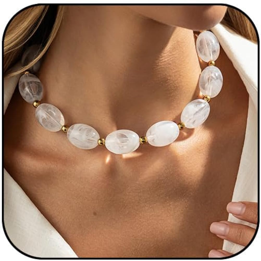 Vivian&CD Chunky Beaded Necklace for Women, Large Oval Resin Statement Chunky Bead Choker Necklac... | Amazon (US)