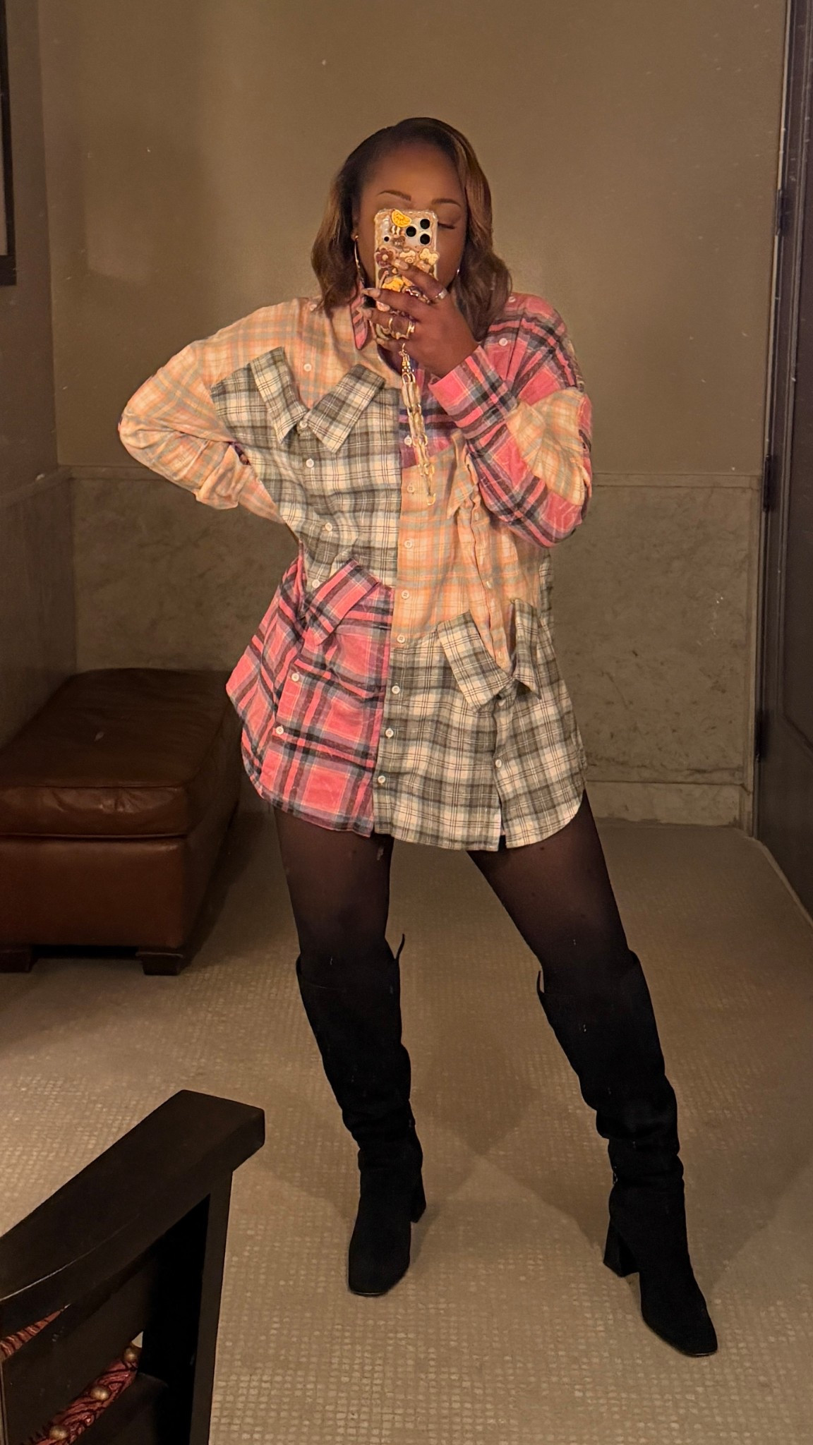 Shirt dress with over the knees boots. 

Size : Large 

#LTKOver40 #LTKTall #LTKMidsize