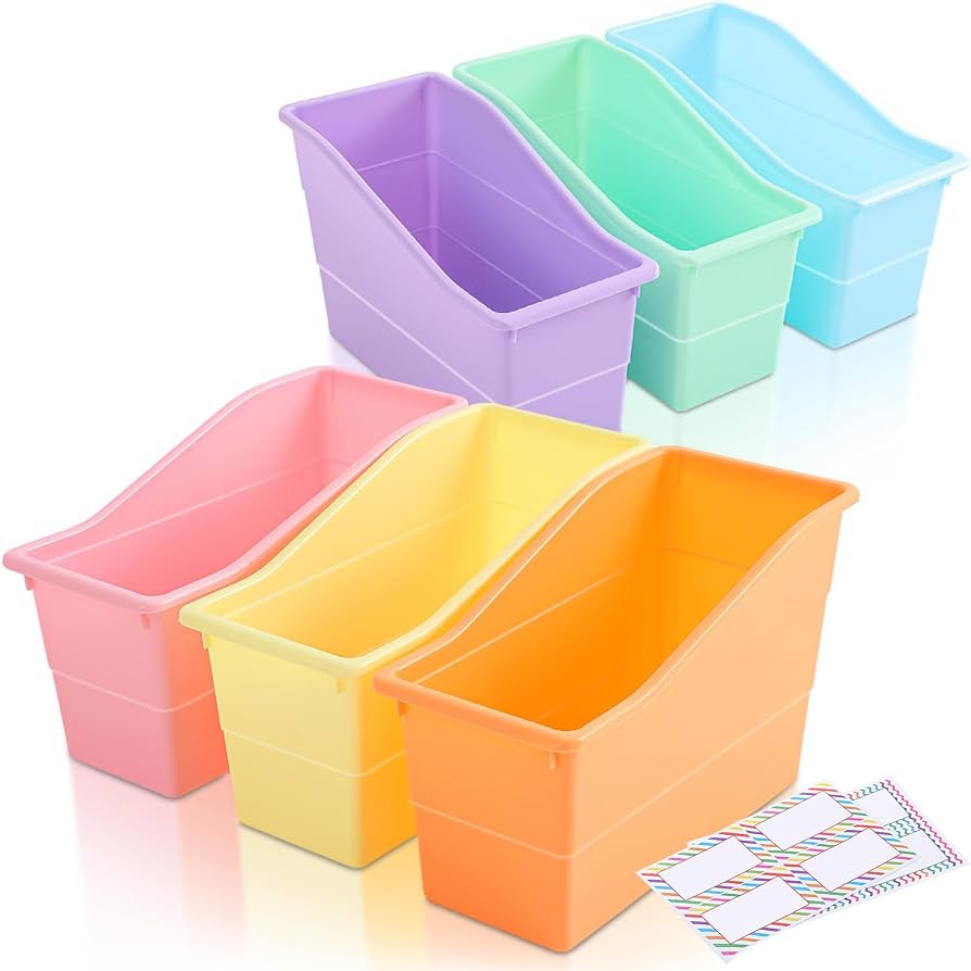 Blosssound 6 Set Book Bins for Classroom with Label Sticker Book Box Baskets Plastic Stackable Or... | Amazon (US)