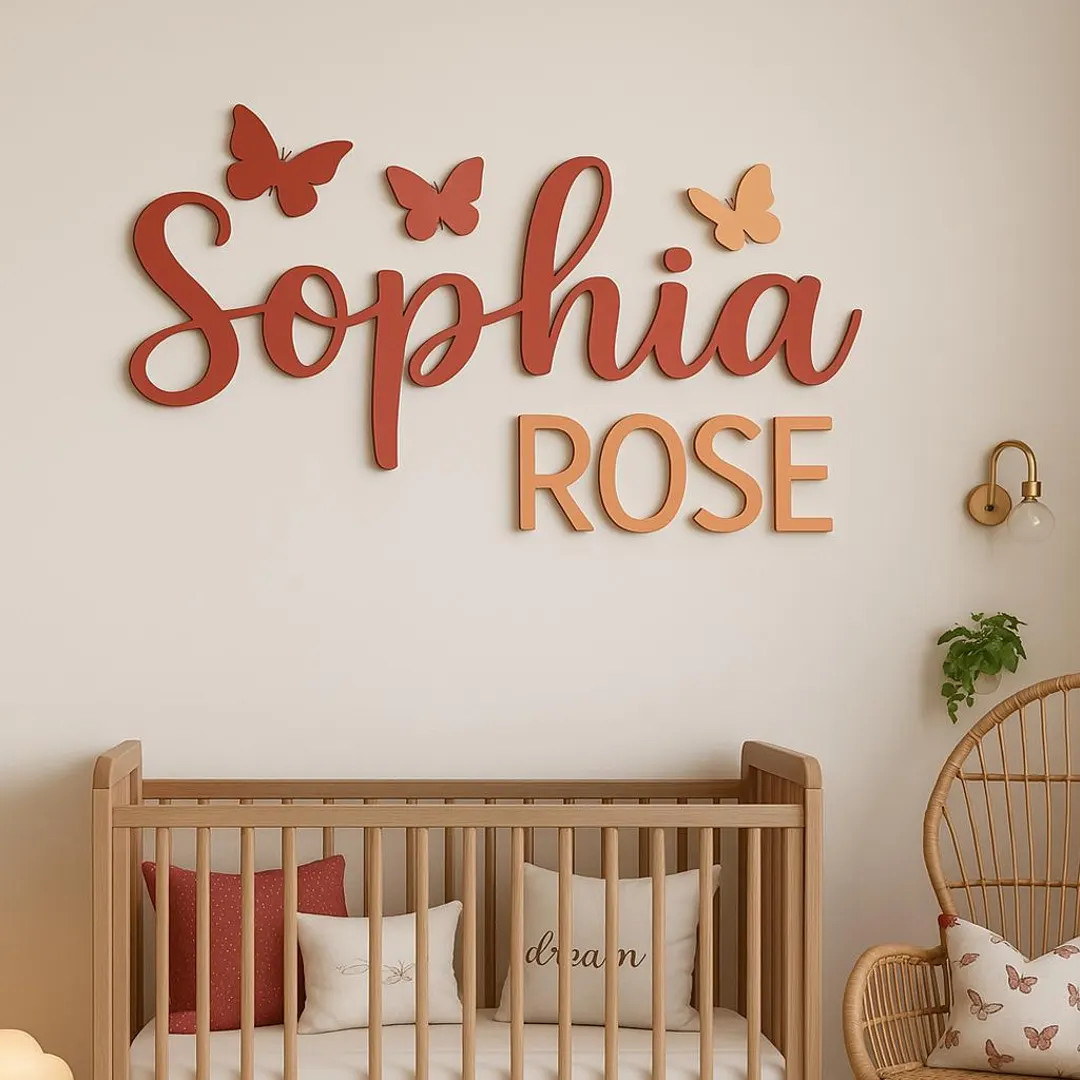 Custom Butterfly Letter Wood Nursery Name Sign Personalized Butterflies Wall Decor Baby Shower Gi... | Etsy (US)