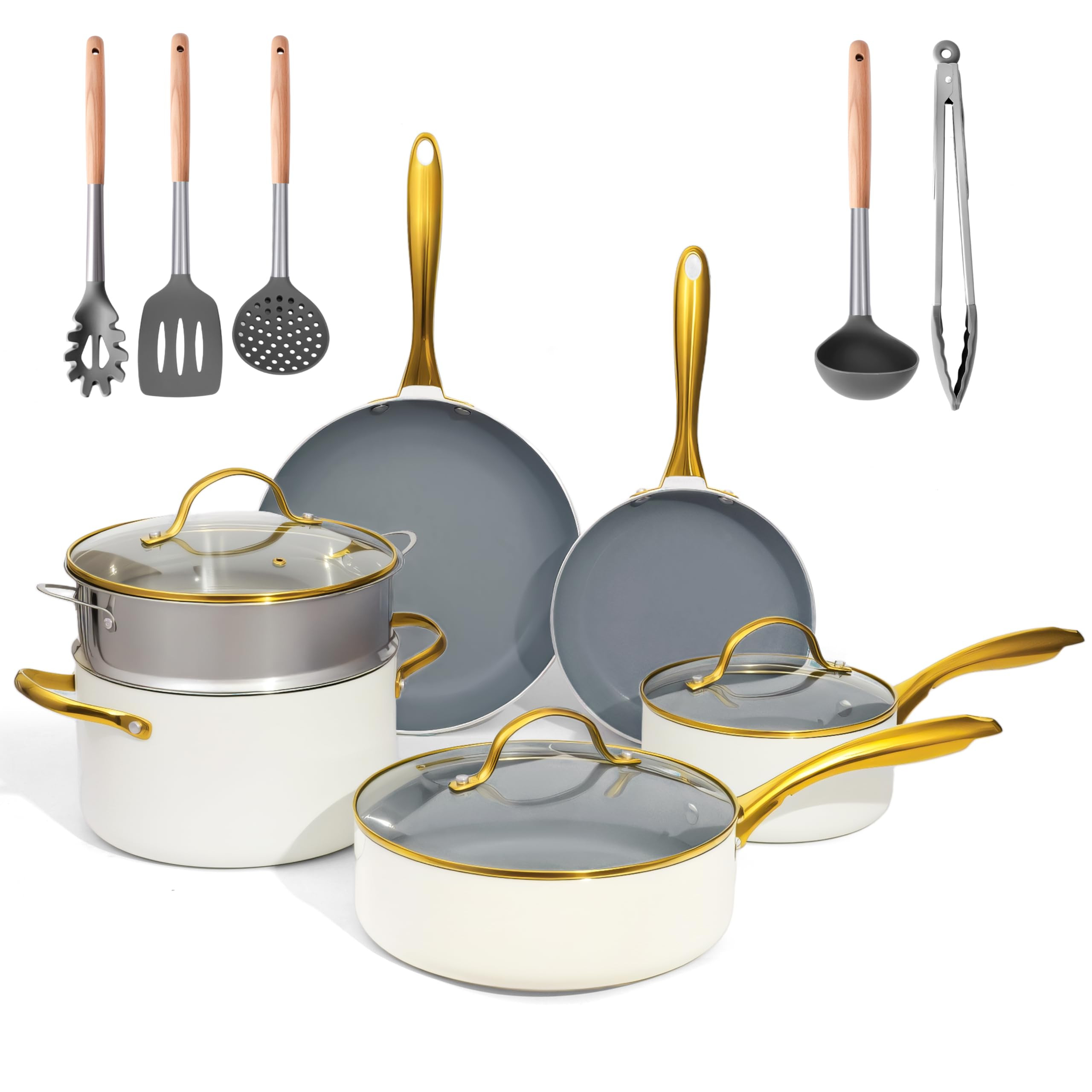 ceramic cookware set,Healthy,Non Toxic,Pots and Pans Set non stick,14-Pcs Kitchen induction cooki... | Amazon (US)
