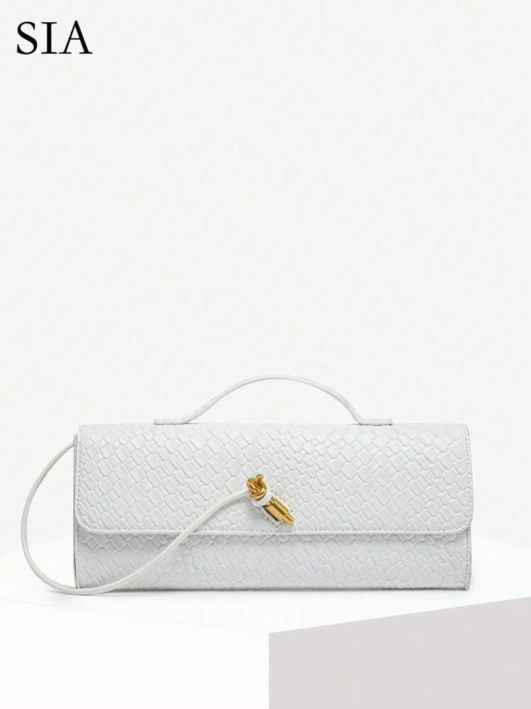 Bolso De Mano/Bandolera De Gran Capacidad Con Cierre De Solapa Y Estampado Retro Tejido De Apariencia Vintage En Rojo Angola, Ideal Para Eventos De Noche Y Atuendos Diarios | SHEIN