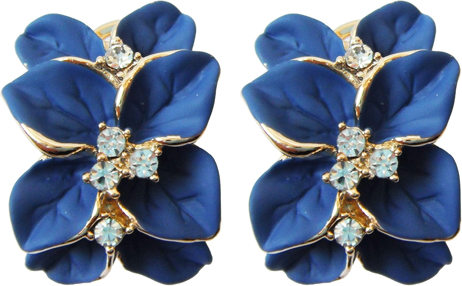 Navachi 18k Gold Plated White Crystal colorful Enamel Leaves Flower Omega Back Earrings | Amazon (US)