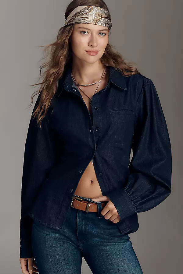 Pilcro Long-Sleeve Denim Buttondown Shirt | Anthropologie (US)