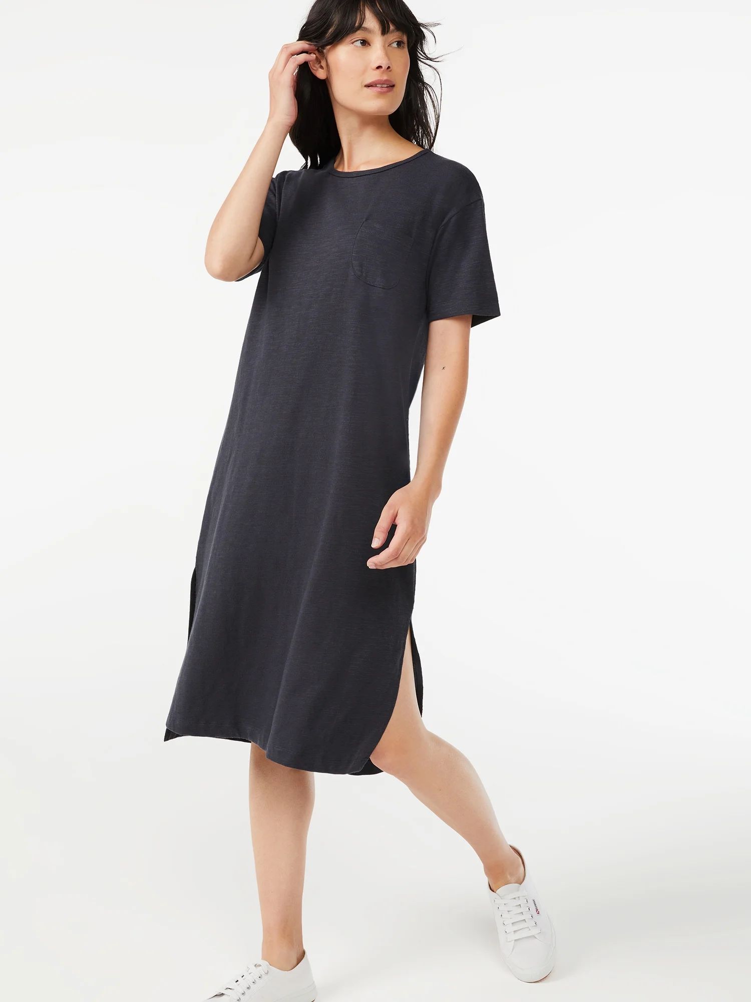 Free Assembly Women's Pocket Midi Dress with Short Sleeves | Walmart (US)