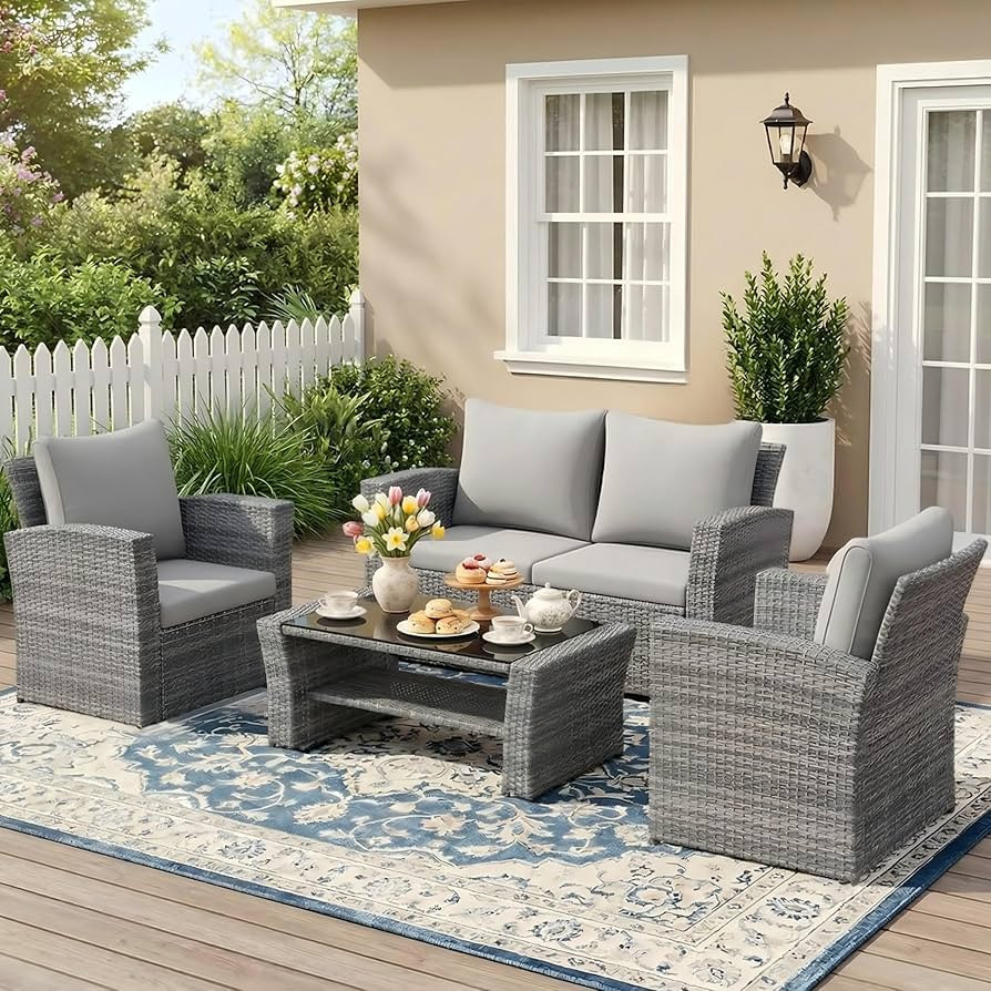 Wisteria Lane Patio Furniture Set, Wicker Outside Outdoor Furniture for All Weather, Patio Sofa w... | Amazon (US)