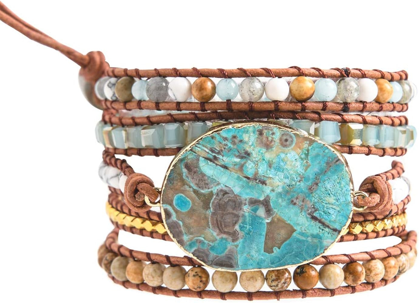 YGLINE Boho Handmade Wrap Leather Tube Crystal Stone Bracelet for Women | Amazon (US)