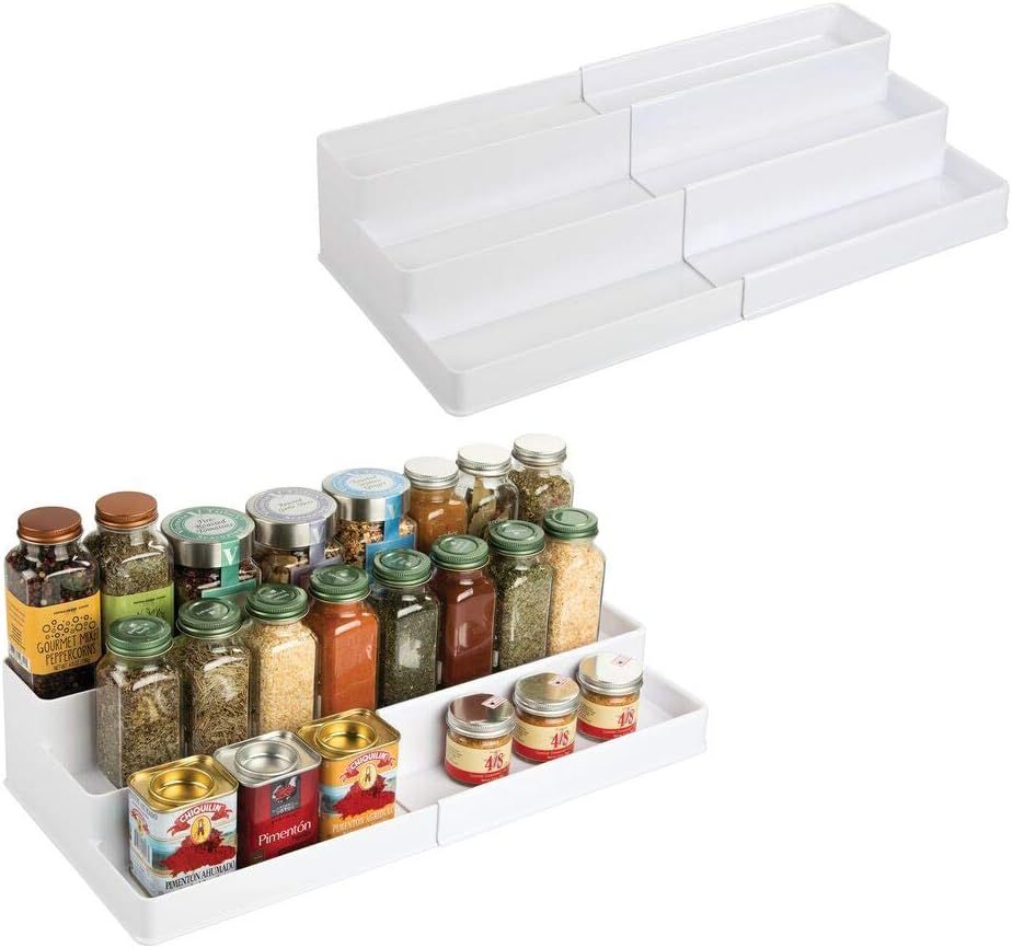 mDesign Plastic Adjustable, Expandable Kitchen Cabinet, Pantry, Shelf Organizer/Spice Rack with 3... | Amazon (US)