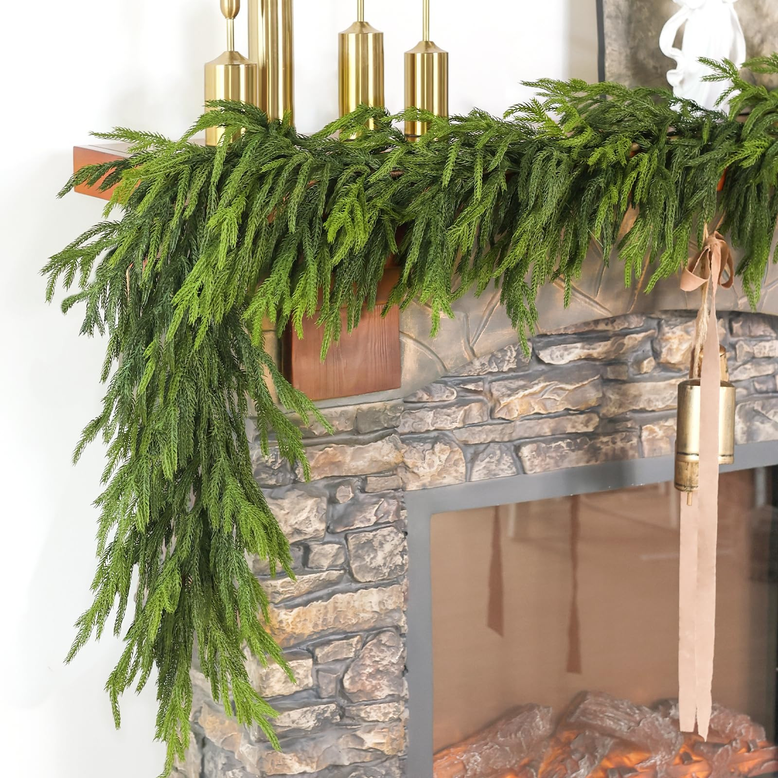 Real Touch Christmas Norfolk Pine Garland - 9ft Artificial Christmas Garland Fake Pine Needles Fa... | Amazon (US)