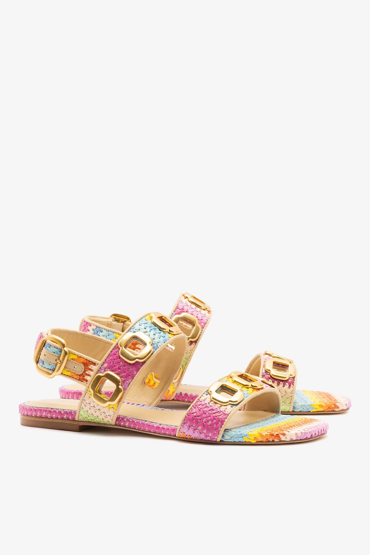 Milan Flat Sandal Rainbow Raffia | Larroude