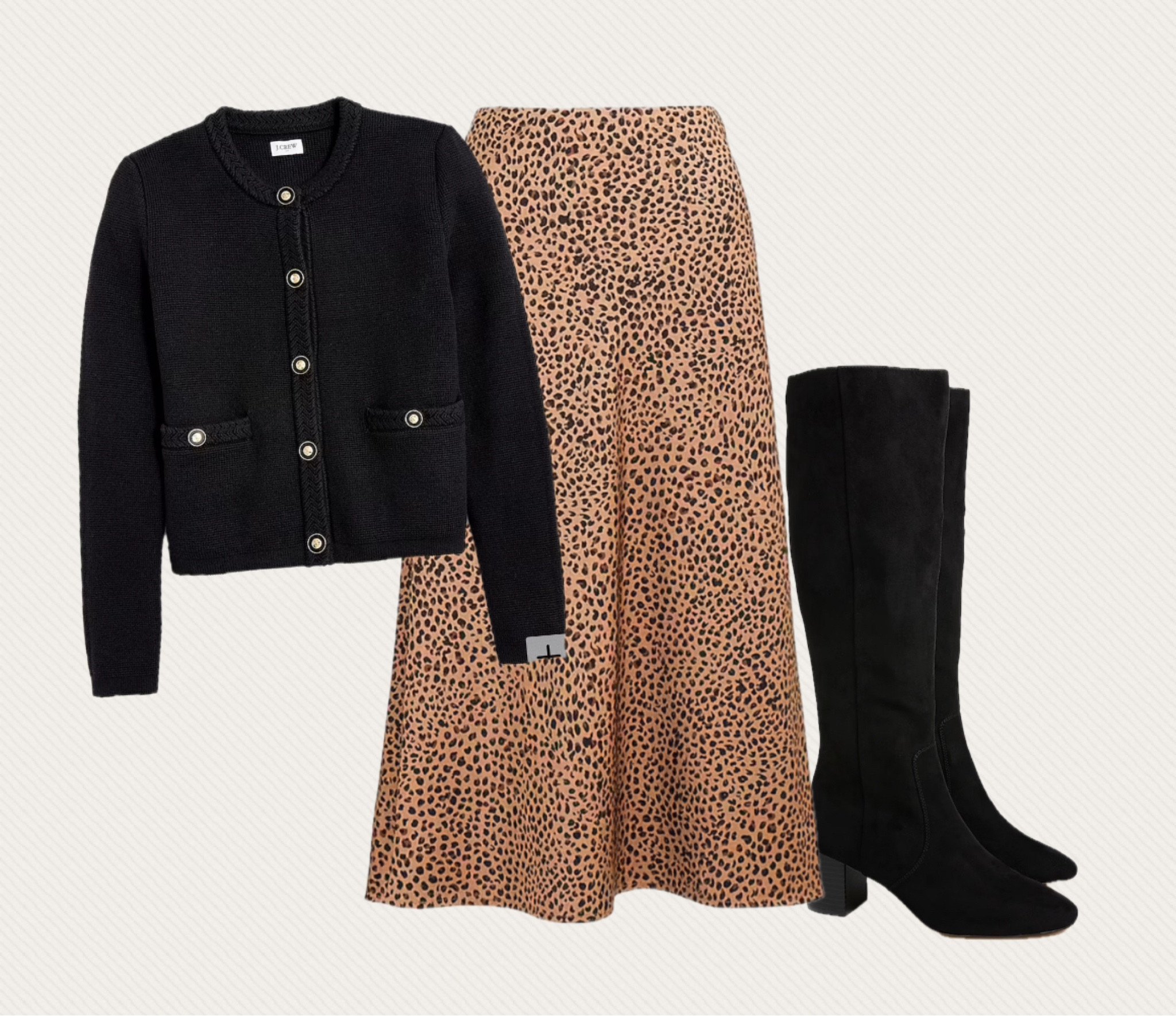 J Crew Factory Outfit Inspo:
You could make this outfit warmer by adding fleece tights, wearing layers under the cardigan and by adding long jacket. 