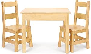 Melissa & Doug Solid Wood Kids Table and Chairs (2), Premium Quality Wooden Toddler Table and Cha... | Amazon (US)