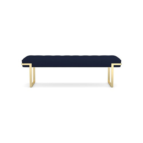 Mixed Material Bench, Standard Cushion, Performance Slub Weave, Navy, Antique Brass | Williams-Sonoma