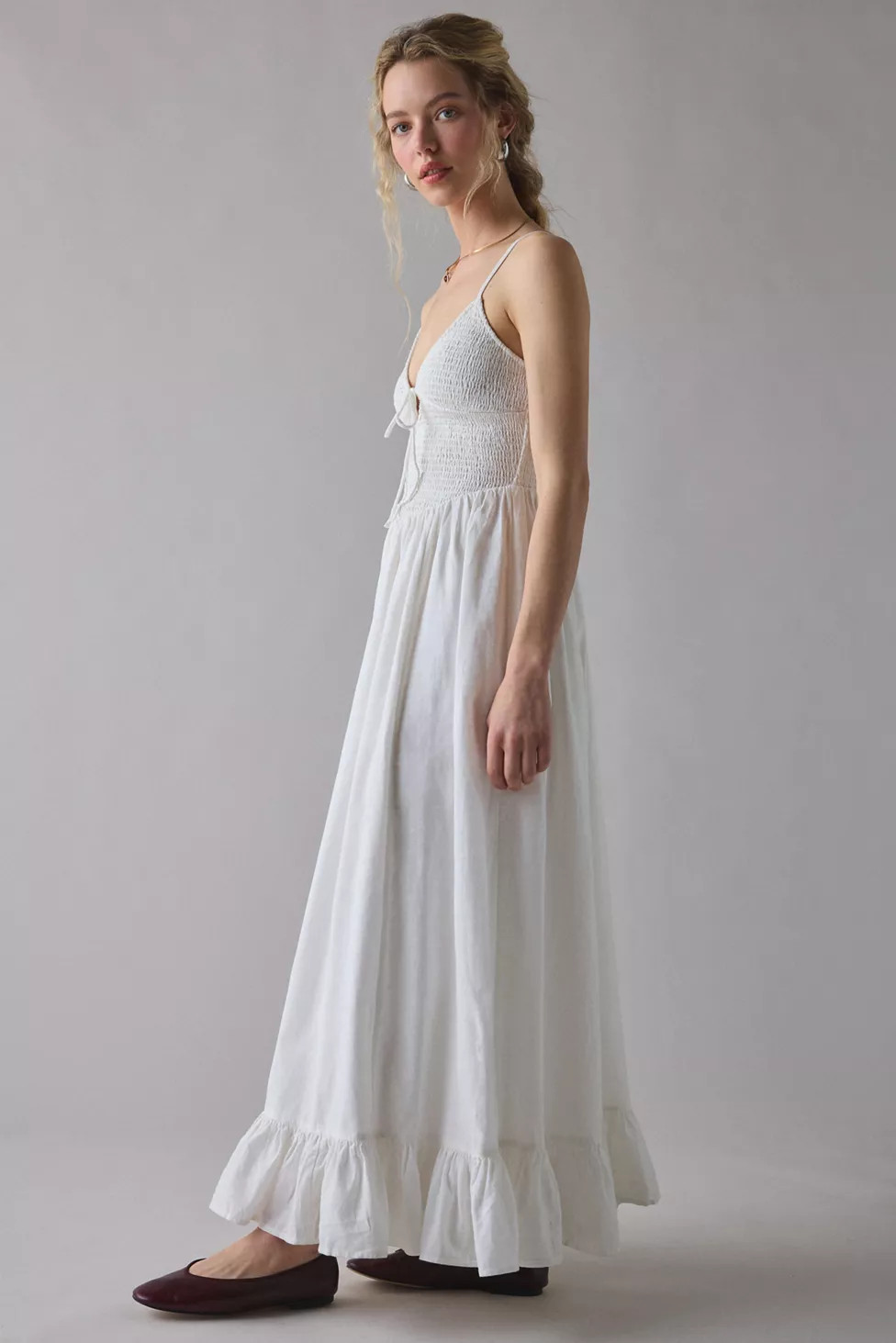 Kimchi Blue Keepsake Tie-Front Smocked Cotton Maxi Dress | Urban Outfitters (US and RoW)