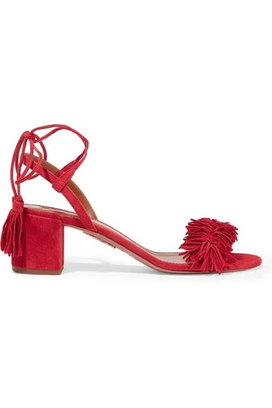 Aquazzura - Wild Thing Fringed Suede Sandals - Red | NET-A-PORTER (US)