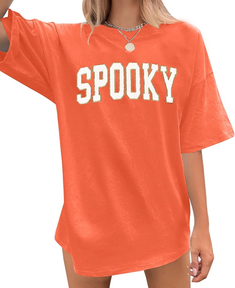 Halloween T Shirts for Women Oversized Spooky Season Shirt Retro Stay Spooky Graphic Casual Short... | Amazon (US)