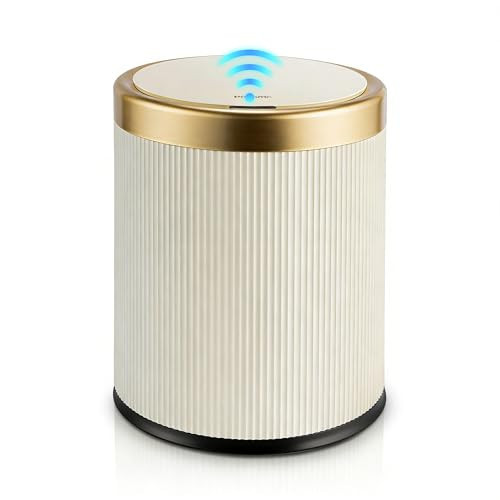 Pukomc Bathroom Trash Can with Lid，3.5 Gallon Motion Sensor Waterproof Touchless Garbage Can, Smart Plastic Trash Bins Suitable for Kitchen, Bathroom, Bedroom, Living Room, Office Beige | Amazon (US)