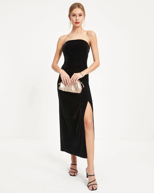 Always You Strapless Velvet Slit Midi Dress - Black | VICI Collection