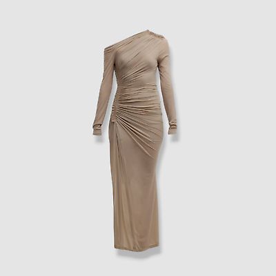 $980 Unttld Women&#039;s Beige Ruched Mesh One-Shoulder Dimitra Dress Size FR36/US4  | eBay | eBay US