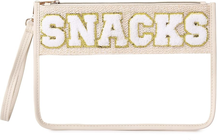 Amazon.com: Pinkmik Chenille Letter Clear Zipper Pouch for Travel Clear Snack Bag Beach Cosmetic ... | Amazon (US)