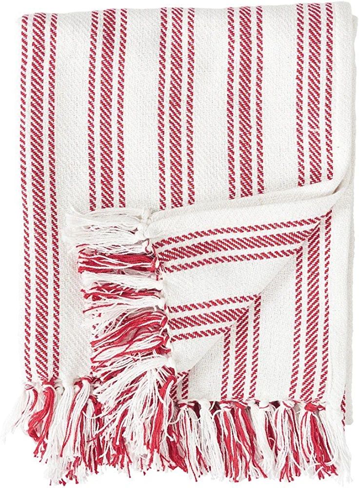 C&F Home Red and White Ticking Stripe Cotton Woven 50x60 Throw Blanket, Farmhouse Christmas 4th o... | Amazon (US)