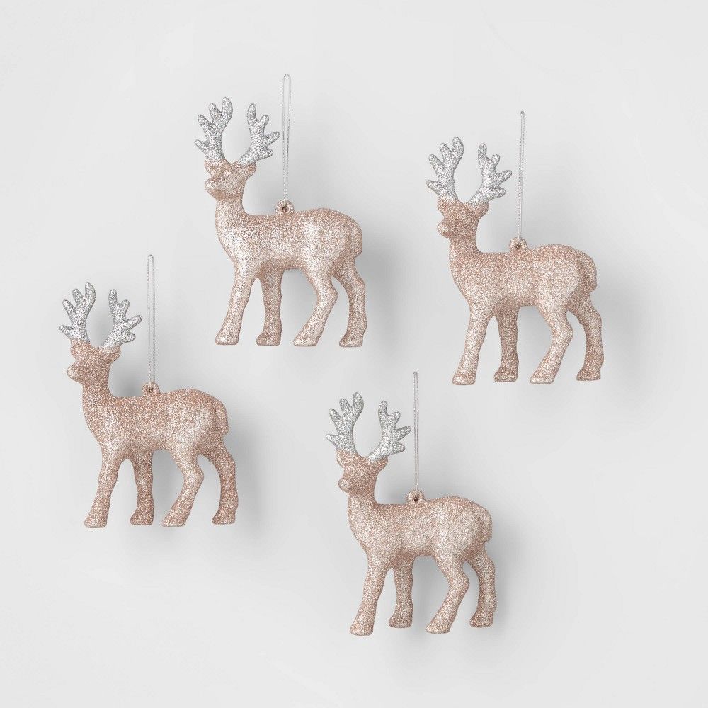 4pk Glitter Reindeer Ornament Set Blush - Wondershop | Target