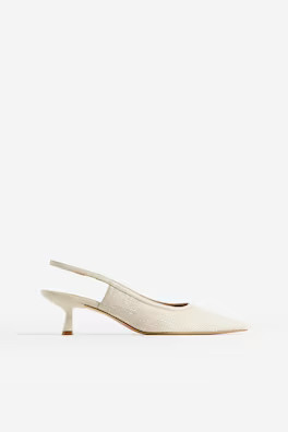 Textured slingbacks - High heel - Cream - Ladies | H&M GB | H&M (UK, MY, IN, SG, PH, TW, HK)
