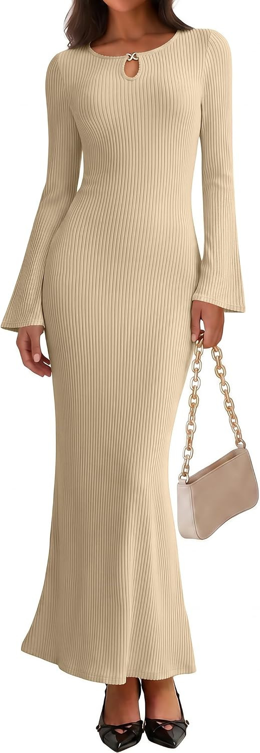 Prinbara Women's Fall Long Sleeve Bodycon Maxi Sweater Dress | Amazon (US)