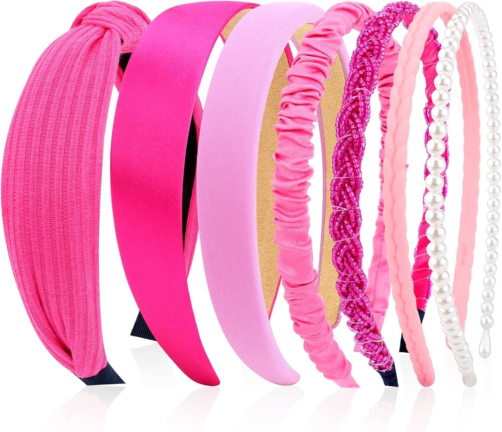 VELSCRUN Headbands for Women 7 Pcs Different Hot Pink Knotted Solid Pearl Head Bands Non Slip Hai... | Amazon (US)