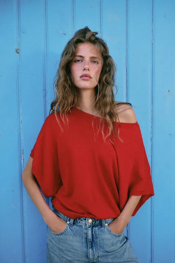 WIDE SHORT SLEEVE KNIT TOP | Zara UK