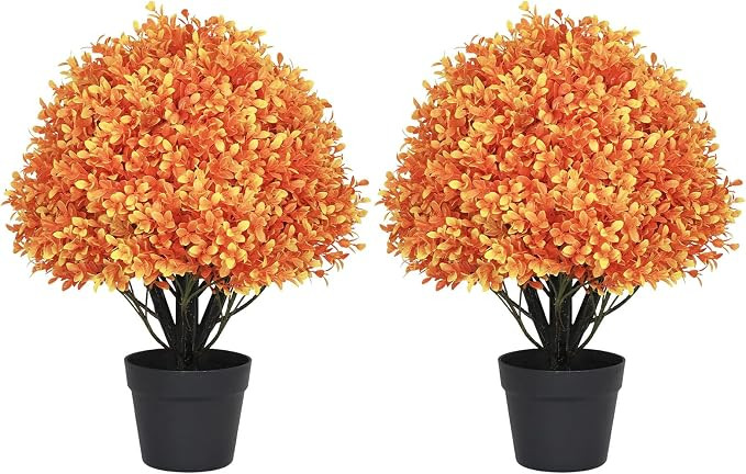 24" Artificial Boxwood Ball Plants Outdoor, Fall Topiary Trees | Amazon (US)