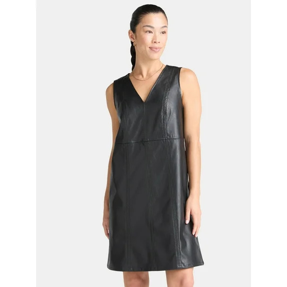 Time and Tru Women's Faux Leather Mini Shift Dress, XS-XXXL | Walmart (US)
