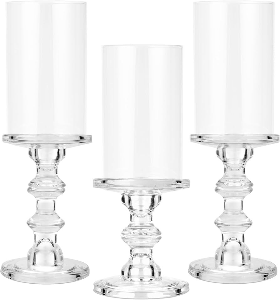 CHILL RECIPE Hurricane Candle Holder Glass Pillar Candle Holder Set of 3, Tall Big Wide Taper Can... | Amazon (US)