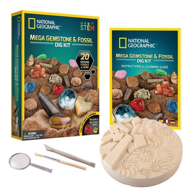NATIONAL GEOGRAPHIC Mega Fossil & Gemstone Dig Kit, Excavate 10 Real Fossils & 10 Real Gems, STEM... | Target